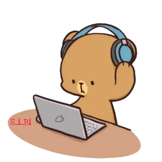 🎧 4148ae58 s_i_Bi ours, écouteurs, portable, ordinateur, dessin animé, animal, mignon telegram sticker
