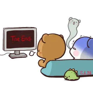 👻 4e1eab33 The End dessin animé, ours, ordinateur, dinosaure, fantôme, écran de fin telegram sticker