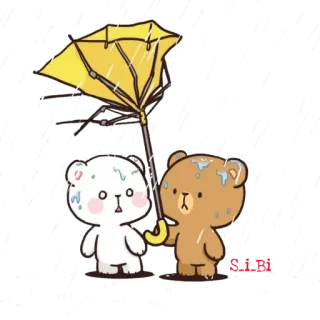🥴 b2d6a6b7 ours, parapluie, pluie, mignon, dessin animé, animation telegram sticker