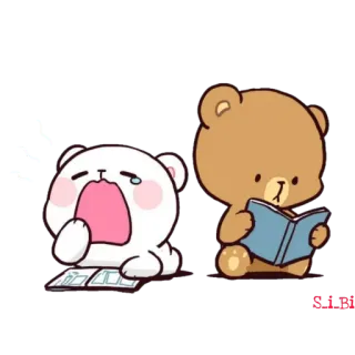 🥱 d0d129b9 수고 ours, dessin animé, pleurer, lecture, mignon, étude telegram sticker