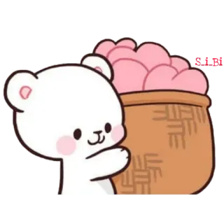 🥰 f31b74da 加油呀 ours, mignon, animal, kawaii, dessin animé, panier, rose telegram sticker