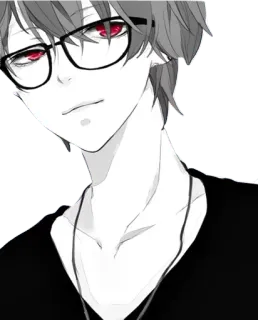 😏 02622327 Anime, Bril, rode ogen, zwart wit, mannelijk, jongen, Manga whatsapp sticker