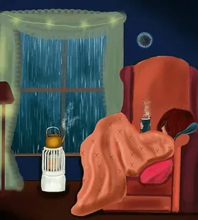 ☕️ 1ba256c7 hujan, nyaman, perapian, jendela, mengantuk, selimut whatsapp sticker