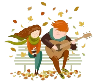 🍂 65a68fb6 musim gugur, pasangan, gitar, cinta, hubungan, daun, musim gugur whatsapp sticker