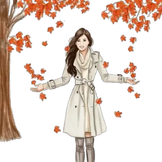 😁 a603d9ec wanita, musim gugur, musim gugur, daun, jas hujan, seni whatsapp sticker