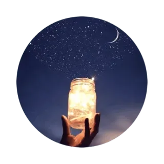 ✨ a8a8ade4 malam, bintang, bulan, toples, tangan, cahaya whatsapp sticker