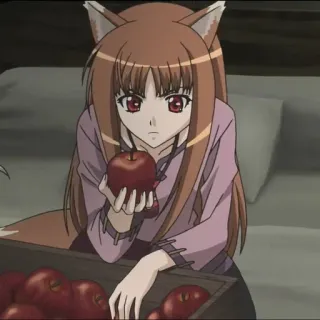 🍎 afb7c3f6 Holo Spice and Wolf anime, wolf, ears, apple, Holo, Spice and Wolf, character telegram sticker