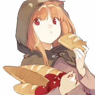 🥖 c19019a6 Holo Spice and Wolf anime, wolf girl, bread, food, apple, Spice and Wolf, Holo telegram sticker