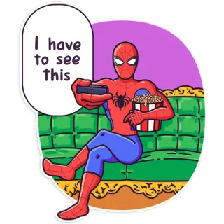 😲 dc96d3d6 Spider-Man I have to see this super-héros, Marvel, regarder la télé, pop-corn, dessin animé telegram sticker