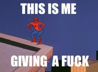 🙄 a3878aec Spider-Man THIS IS ME
GIVING A FUCK スパイダーマン, 知ったこっちゃない, コミック, スーパーヒーロー whatsapp sticker