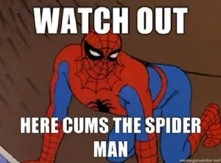 🔞 aea9d156 Spider-Man WATCH OUT HERE CUMS THE SPIDER MAN スーパーヒーロー, コミック, ミーム, スパイダー, マーベル whatsapp sticker