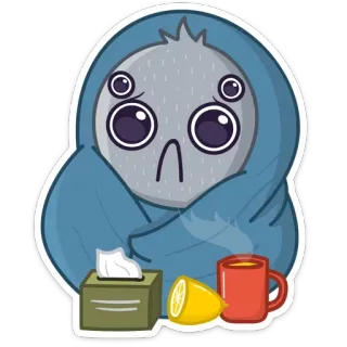 🤧 63b93d47 病気, 体調不良, 風邪, インフルエンザ, レモン, お茶, ティッシュ, アニメ telegram sticker