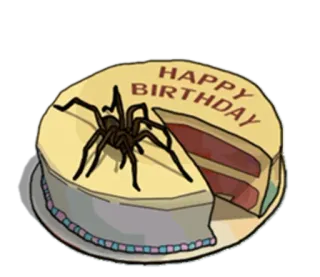 😰 ffbd5532 HAPPY BIRTHDAY ciasto, urodziny, pająk, deser, święto telegram sticker