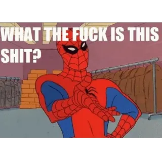 😳 759261d0 Spider-Man WHAT THE FUCK IS THIS SHIT? meme, beledigend, Spider-Man, vloeken, strip, Marvel telegram sticker