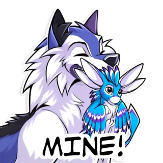 👐 054411be MINE! loup, oiseau, dessin animé, mignon, possessif telegram sticker