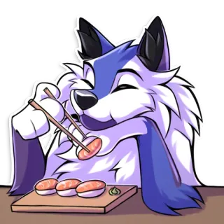🍣 1808090a loup, sushi, baguettes, furry, animal, nourriture telegram sticker