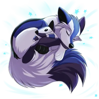 😋 6c302e23 renard, animal, dormant, mignon, dessin animé, bleu, blanc telegram sticker