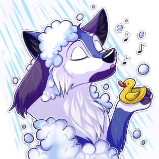 😋 8b8badd9 loup, canard en caoutchouc, bulles, bain, dessin animé, anthropomorphe, mousse, animal telegram sticker