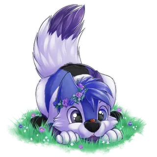 🐞 afe48d3e loup, dessin animé, animal, herbe, mignon telegram sticker