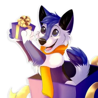 😋 d18ee456 furry, dessin animé, cadeau, loup, animal, mignon, cadeau, fête telegram sticker
