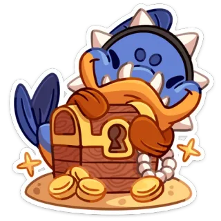 💰 117089e9 Desenho animado, Monstro, Baú do tesouro, Moedas de ouro, Areia, Colar de pérolas, Kawaii, Fofo telegram sticker