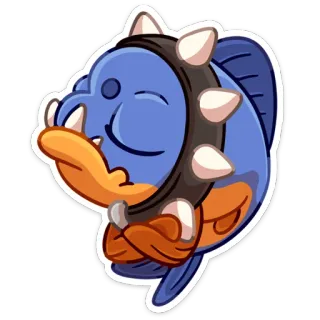 😤 38392f67 peixe, piranha, desenho animado, animal, azul, laranja, adesivo, coleira de espinhos telegram sticker