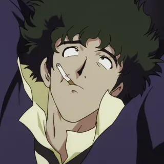 🚬 44a71c50 Spike Spiegel Cowboy Bebop spike spiegel, cowboy bebop, anime, sigaretta, fumare, cool, spazio, cacciatore di taglie whatsapp sticker
