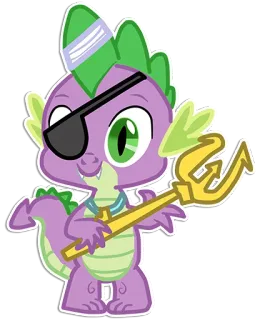 ⚫️ 129ad373 Spike My Little Pony Pic, My Little Pony, dragon, dessin animé, pirate, cache-œil, trident, mignon telegram sticker