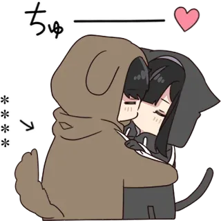 🍫 82bda9ca ちゅ dog, cat, hug, kiss, anime telegram sticker