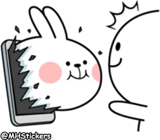 👀 11acd859 @MHStickers stiker, kelinci, kelinci, telepon, kartun telegram sticker