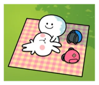 😴 930c0d47 Desenho animado, Fofo, Piquenique, Ilustração, Cobertor, Mochila, Personagem, Kawaii whatsapp sticker