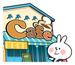 ☕ 96d27a28 Cafe café, café, coelho, desenho animado, restaurante whatsapp sticker