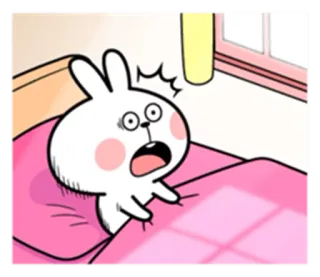 😵 cb8aa05c coelho, chocado, alarme, cama, desenho animado, animal whatsapp sticker