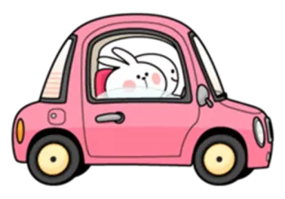 🚗 e00618e5 coelho, carro, rosa, fofo, desenho animado whatsapp sticker