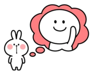 💭 db93dfff lapin, pensif, dessin animé, mignon, bulle de pensée, blanc, rose telegram sticker