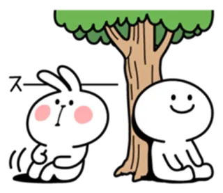 🌳 fc96e114 mignon, lapin, arbre, assis, dessin animé, amis telegram sticker