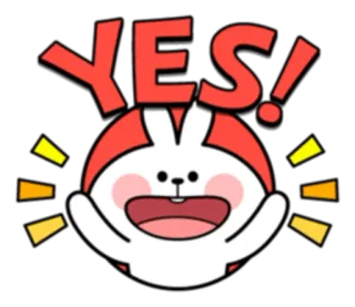 👍 57e1acc7 YES! coelho, sim, feliz, animado, fofo, Line Friends telegram sticker