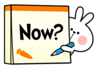 ❓ 6a48a990 Now? coelho, escrita, cenoura, fofo, desenho animado, pergunta telegram sticker