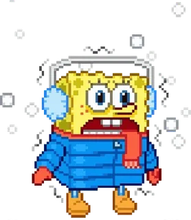 🌟 149b9645 SpongeBob SquarePants Spongebob, Kreskówka, Zima, Śnieg, Pixel art telegram sticker