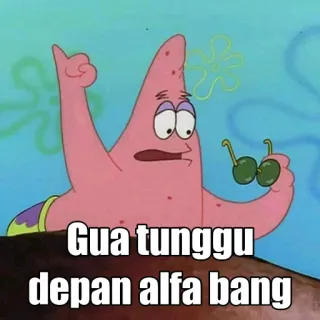 😉 9a2ae469 Patrick Star Spongebob Squarepants Gua tunggu depan alfa bang Phim hoạt hình, Patrick Star, Spongebob, Tiếng Indonesia, Alfa telegram sticker