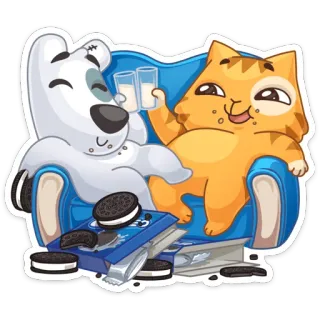 🍼 604556c1 kucing, anjing, susu, kue, relaksasi, teman, sofa telegram sticker