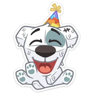 🥳 82d44459 강아지, 파티 모자, 귀여운, 만화, 동물, 축하, 흰색, 앉아있는 telegram sticker