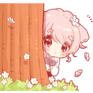 🤔 eb35474d anime meisje, schattig, bloemen, cartoon, kawaii, verstoppen, boom whatsapp sticker
