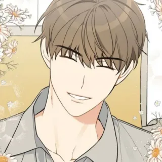 ☕️ 6f8a09a3 남자, 미소, 초상화, 남성, 만화, 꽃 telegram sticker