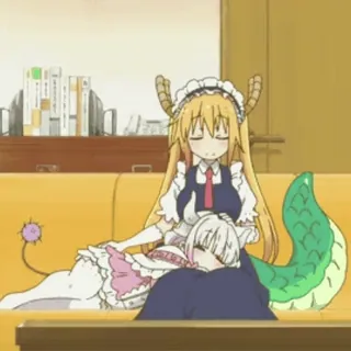 ❤️ d7b74f9e Tohru Miss Kobayashi's Dragon Maid Anime, Rồng, Hầu gái, Sừng, Đuôi, Tóc vàng telegram sticker