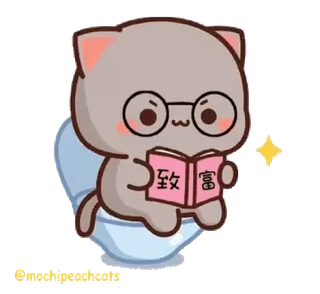 🤓 f1c6aad3 gato, váter, leyendo, libro, gafas, kawaii whatsapp sticker
