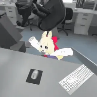 😡 5d4b401c anime, office, desk, chair, computer, mouse, keyboard telegram sticker