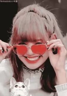 ❤ b5df4fce Lisa kpop, lisa, blackpink, sunglasses, cat, female telegram sticker