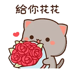 🖤 dbee5c3f 給你花花 Katze, Strauß, Blumen, Liebe, süß, Tier whatsapp sticker