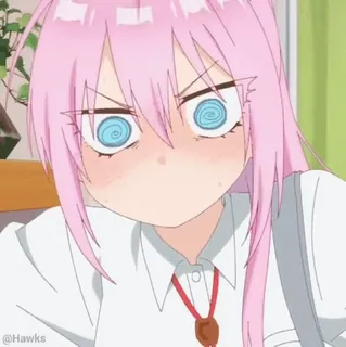 😵‍💫 4b657b74 anime, manga, funny, cartoon, face, pink hair, spiral eyes telegram sticker